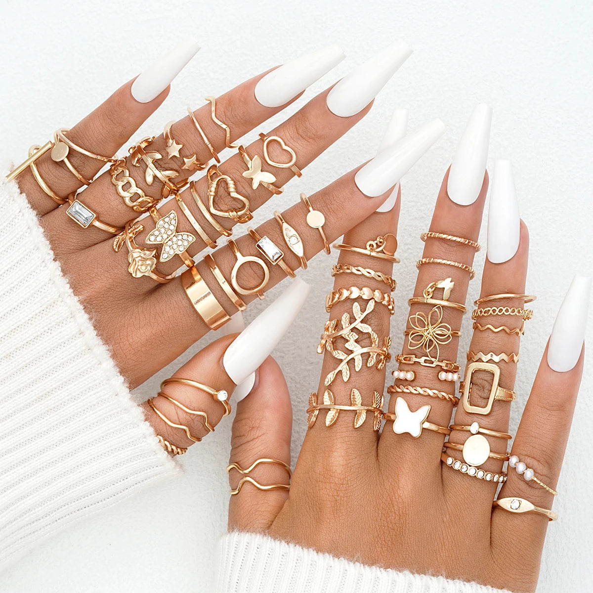 58-teiliges Vintage Herz Schlange Schmetterling Ring Set für Damen, modisch, Metall, vergoldet, geometrisch, hohl, Fingerring, Schmuckgeschenke, Neu