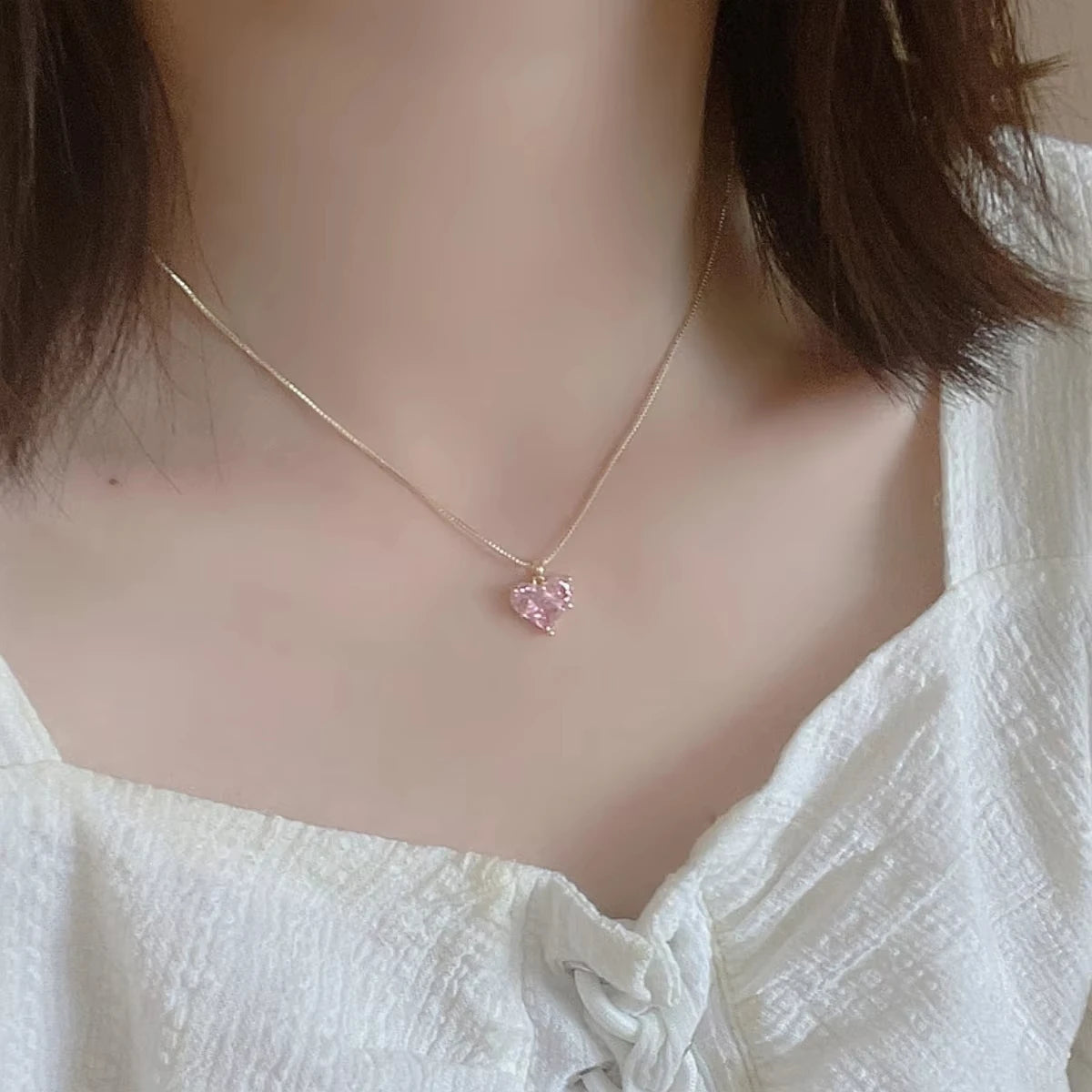 3tlg. Trendiges Y2K Herzförmiges Zirkon Rosa Kristall Anhänger Ohrringe Halsketten Set für Frauen Herz Elegant Exquisiter Party Schmuck