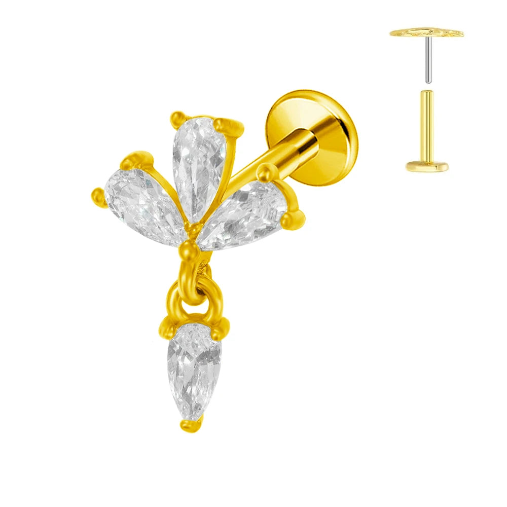 ASTM F136 G23 Titan Blumen Anhänger Labret Threadless Piercing Schmetterling Push-in Lippenstecker Daith Conch Ohrring 16G 18G 20G