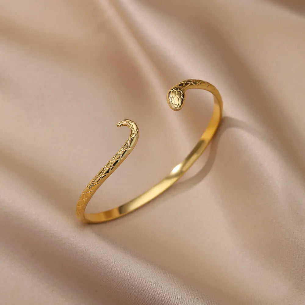 Schlangen Armreif Armband für Damen Edelstahl Vergoldet Öffnungsarmreif Tier Ästhetischer Schmuck pulseras mujer