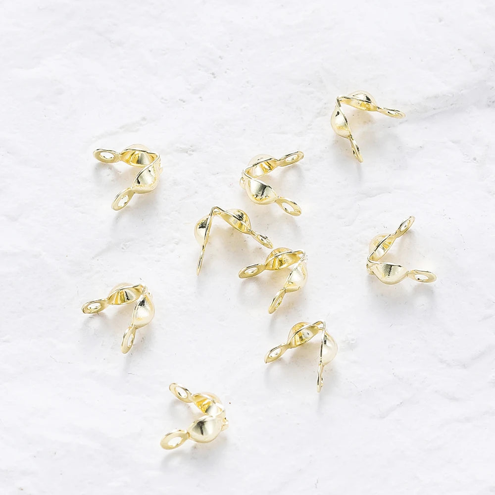 Conectores de Cierre de Extremo de Doble Agujero Bañados en Oro Real de 14K 18K, Cuentas con Tapa Abierta para Engarzar, Componente de Collar para Hacer Joyas DIY