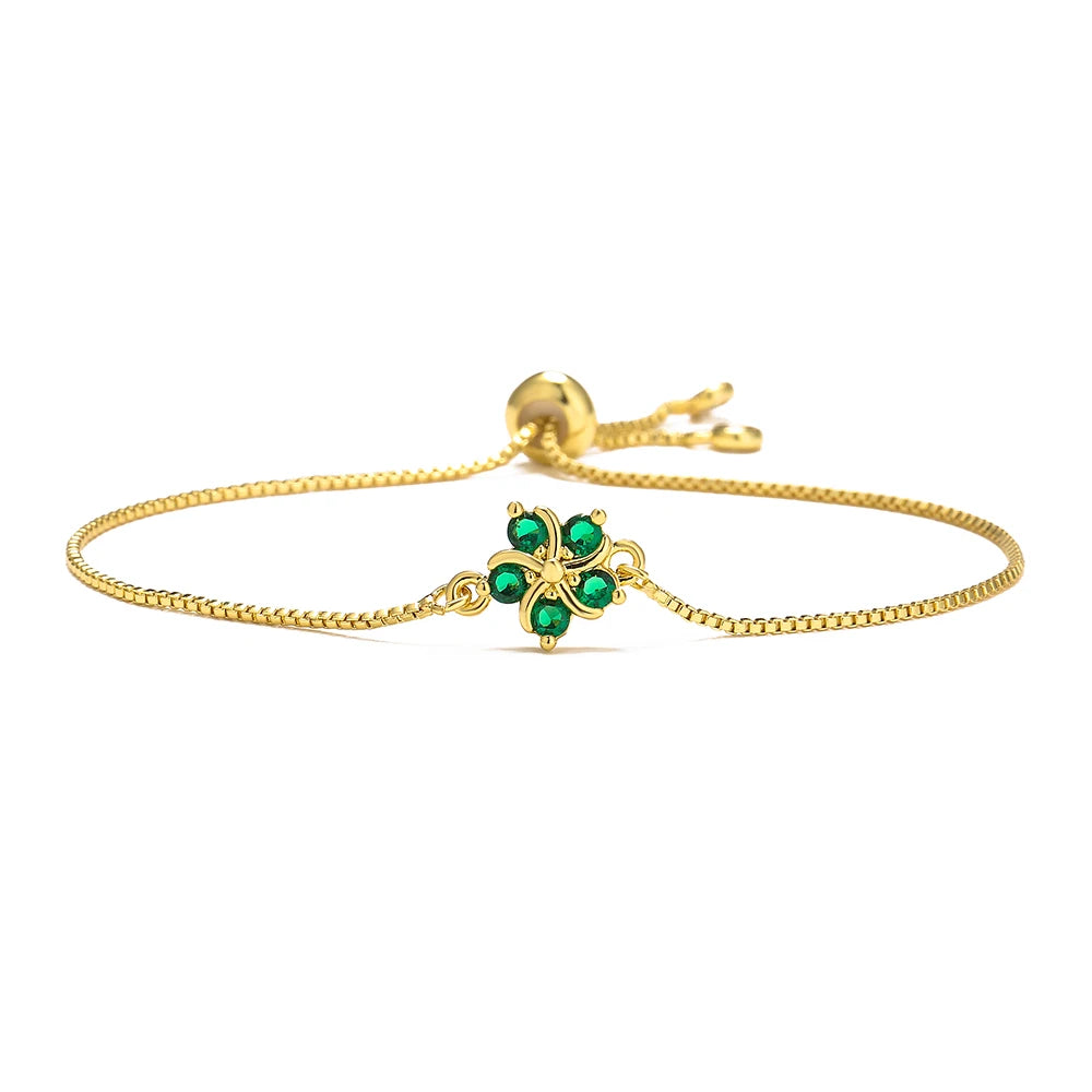 NEWBUY Mode Goldfarbe Bunte CZ Zirkon Blumen Charm Armbänder für Frauen Party Schmuck Accessoires
