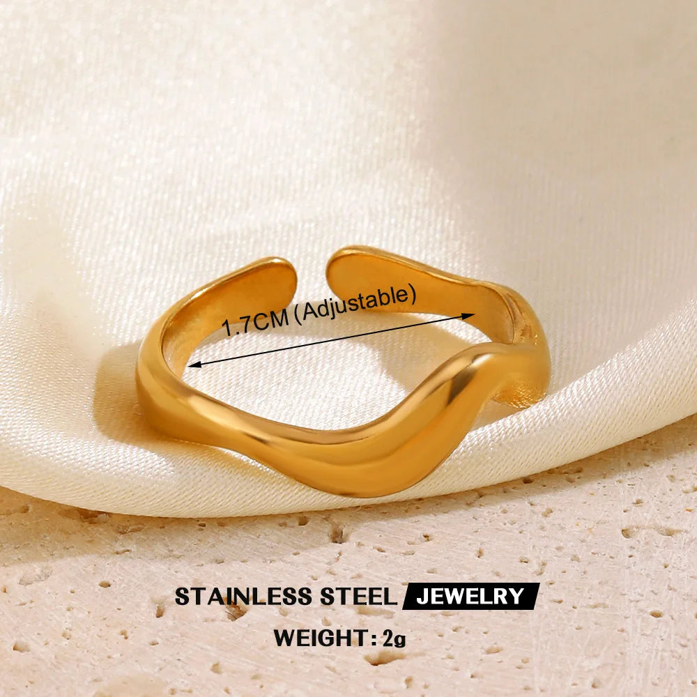1 Stück Edelstahl Goldfarben Ringe für Frauen Wasserdicht Geometrisch Offener Fingerring Mädchen Mode Alltag Schmuck Accessoires
