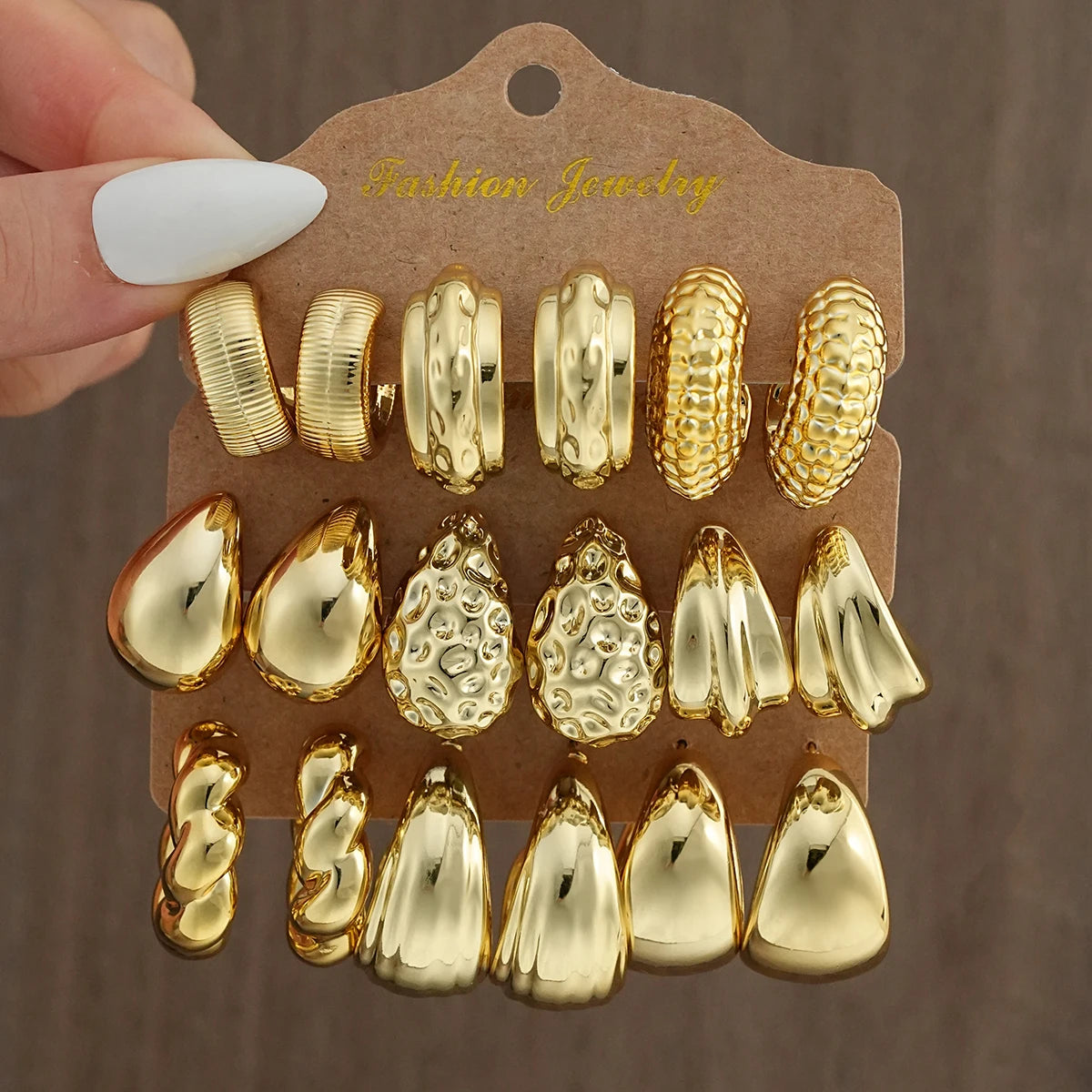 18tlg/Set Vintage Punk Wassertropfen Creolen für Damen Mode Gold Silber Farbe Überzogene CCB Ohrringe Täglicher Schmuck Neu