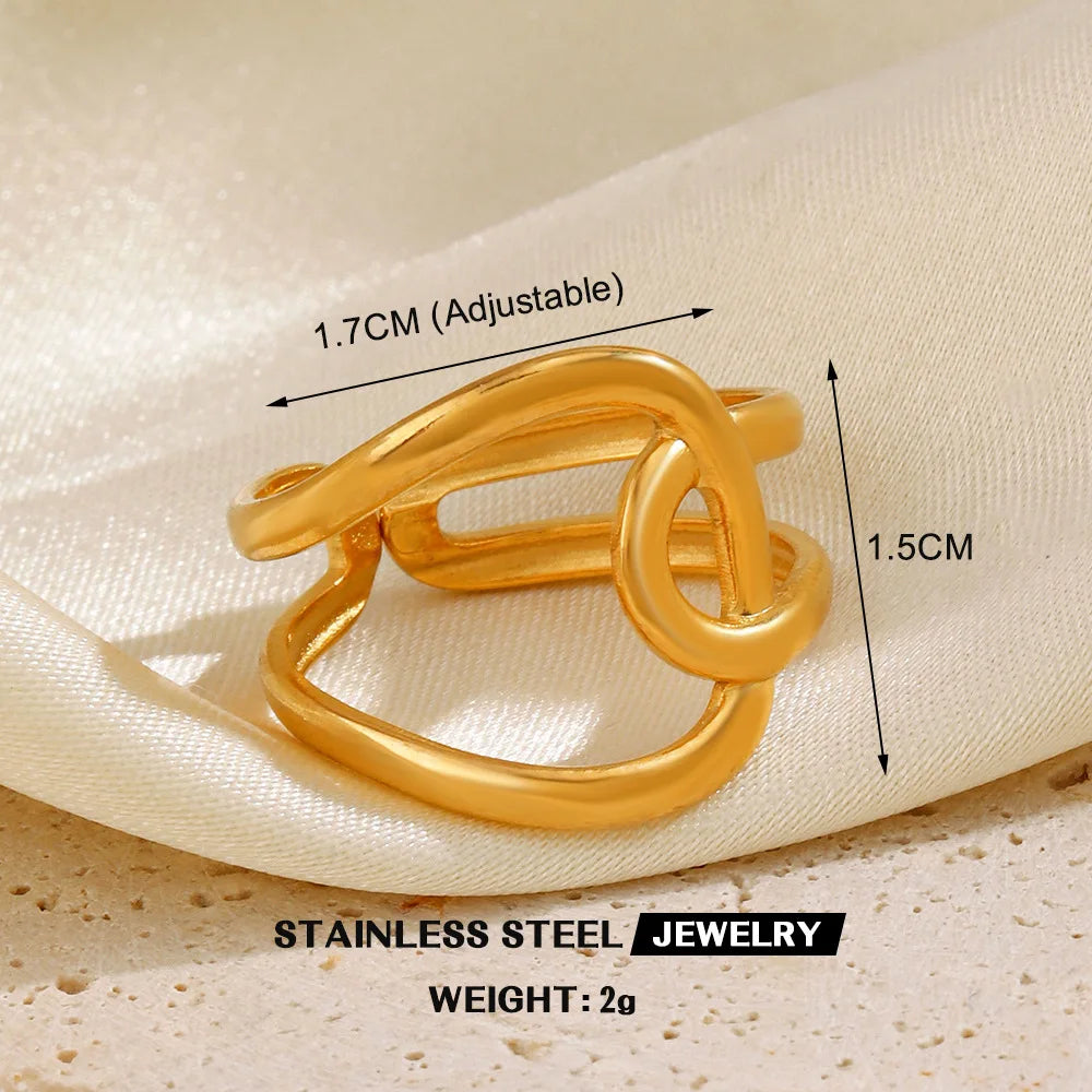 1 Stück Edelstahl Goldfarben Ringe für Frauen Wasserdicht Geometrisch Offener Fingerring Mädchen Mode Alltag Schmuck Accessoires