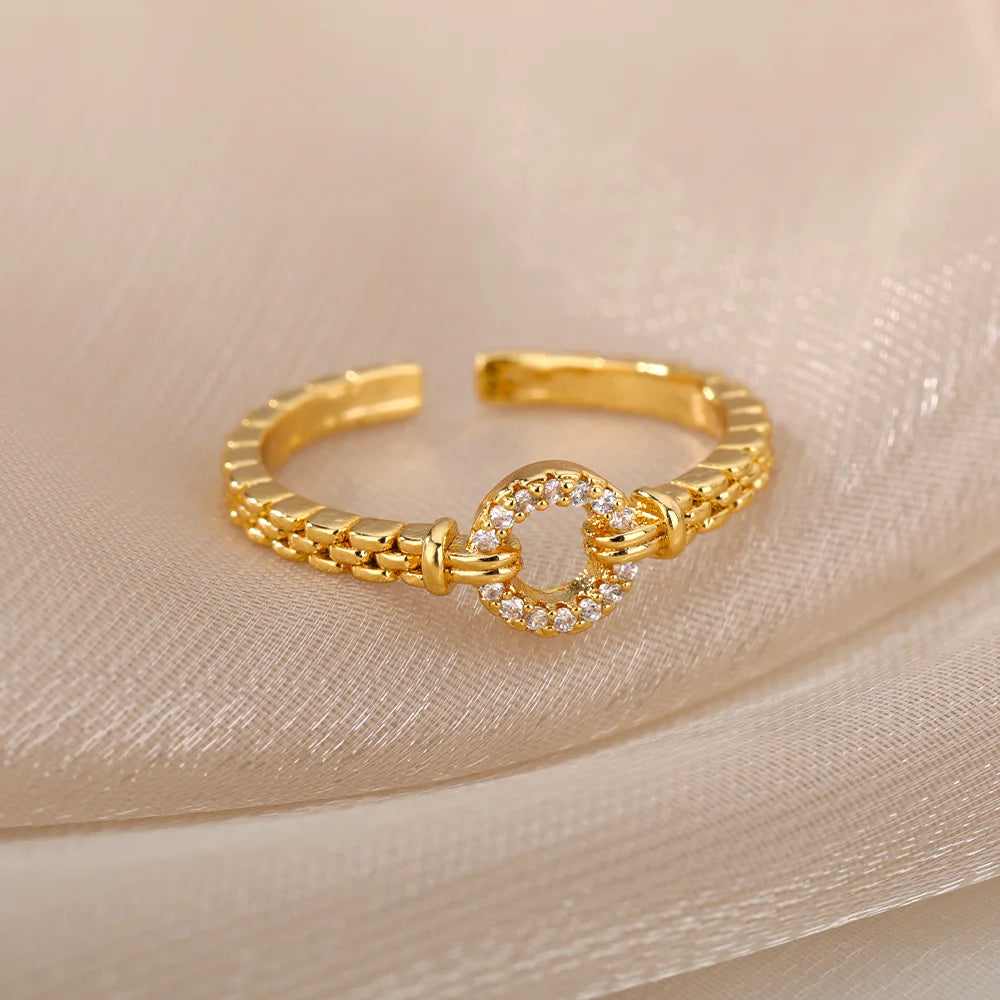 Zirkon Herzringe für Damen, Edelstahl, goldfarben, verstellbarer offener Fingerring, Hochzeit, Ästhetischer Schmuck, Geschenk 2024