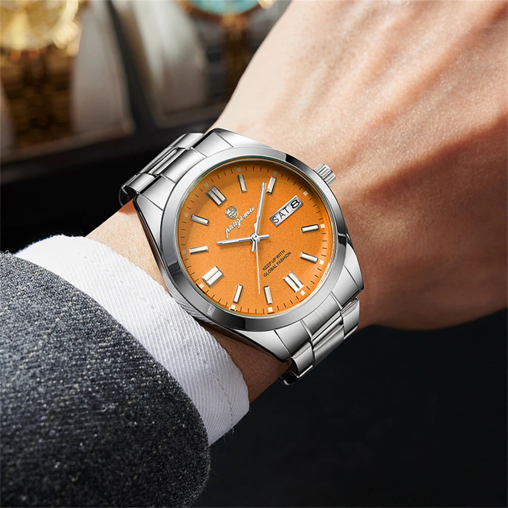PAAZOMU Reloj de Pulsera para Hombre de Lujo, Resistente al Agua, de Acero Inoxidable, con Fecha Luminosa, Semana, Moda, Negocios, Cuarzo, Relojes de Hombre