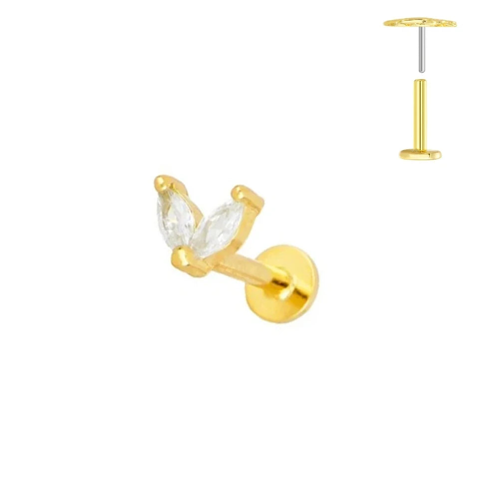 G23 Flores de titanio Labret de empuje 16G 18G 20G Piercing de mariposa para labios sin rosca con forma de gota de agua, arete para tragus, joyería corporal