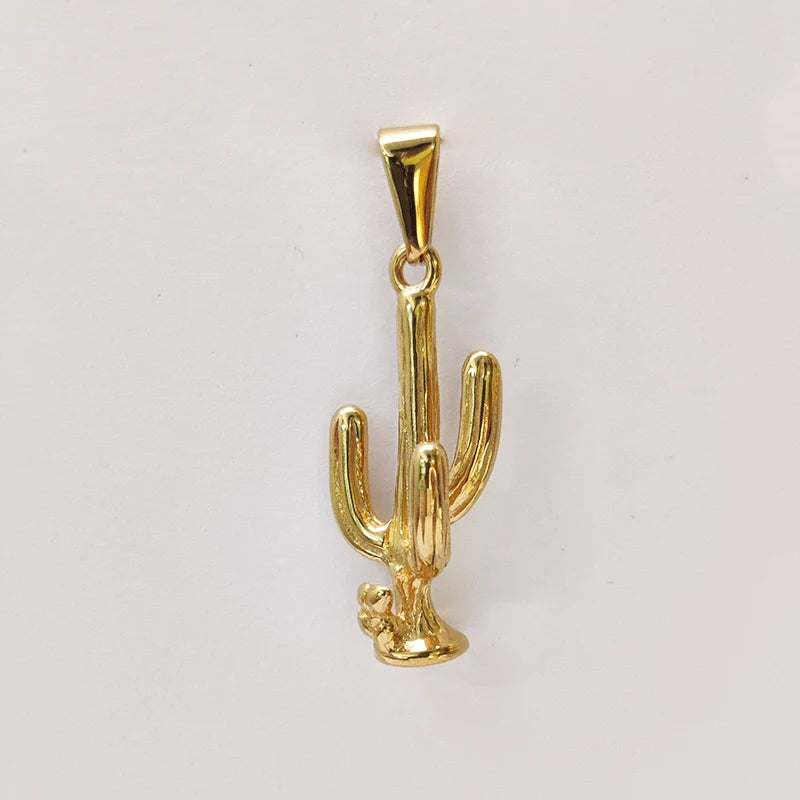 Collar con colgante de cactus de acero inoxidable bañado en oro de moda para hombres y mujeres - No se decolora, regalo ideal, joyería de moda