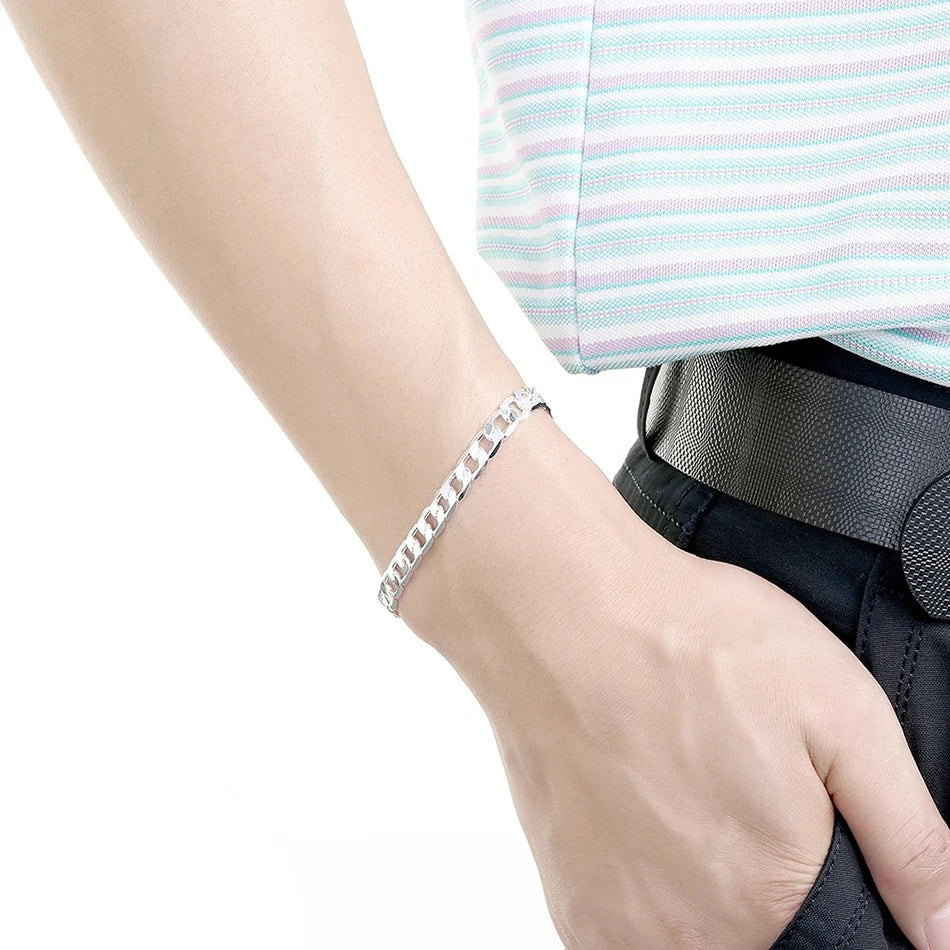ALIZERO 925 Sterling Silber Armband 4/6/8/10/12mm Seitenkettenarmbänder für Herren Damen Mode Edler Schmuck Großhandel