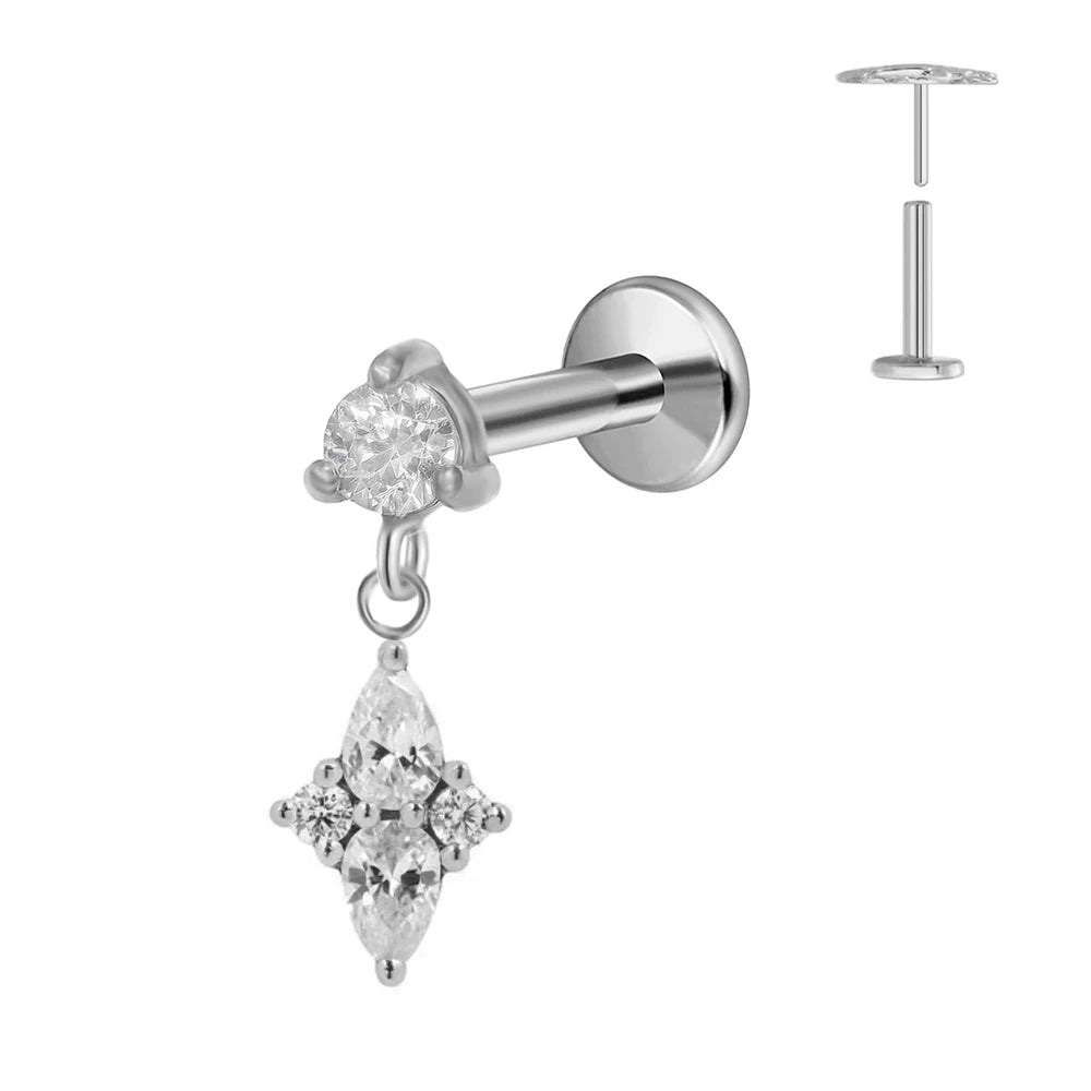 ASTM F136 G23 Titan Blumen Mond Stern Labret Piercing Push In Ohrringe Tragus Threadless Flat Back Piercing Körperschmuck
