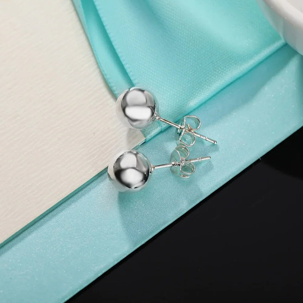 925 Sterlingsilber klassische 8 mm 10 mm Perlen Ohrstecker für Damen Mode Weihnachtsgeschenke Street All-Match Party Schmuck