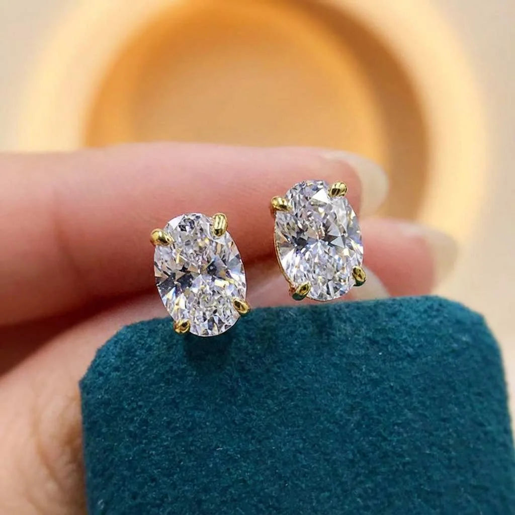925 Sterling Silber Trendy Funkelnde Zirkon Ovale Ohrstecker für Frauen Geschenk Party Edler Schmuck Geschenk