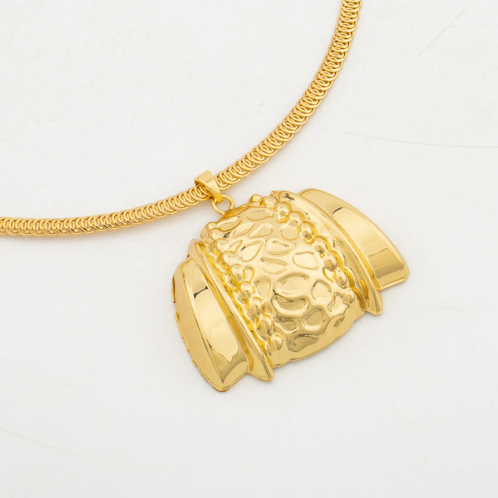 Afrika Halskette Ohrringe Schmuckset für Damen Goldfarben Metall Dubai Große übertriebene Creolen Punk Schmuck Accessoires