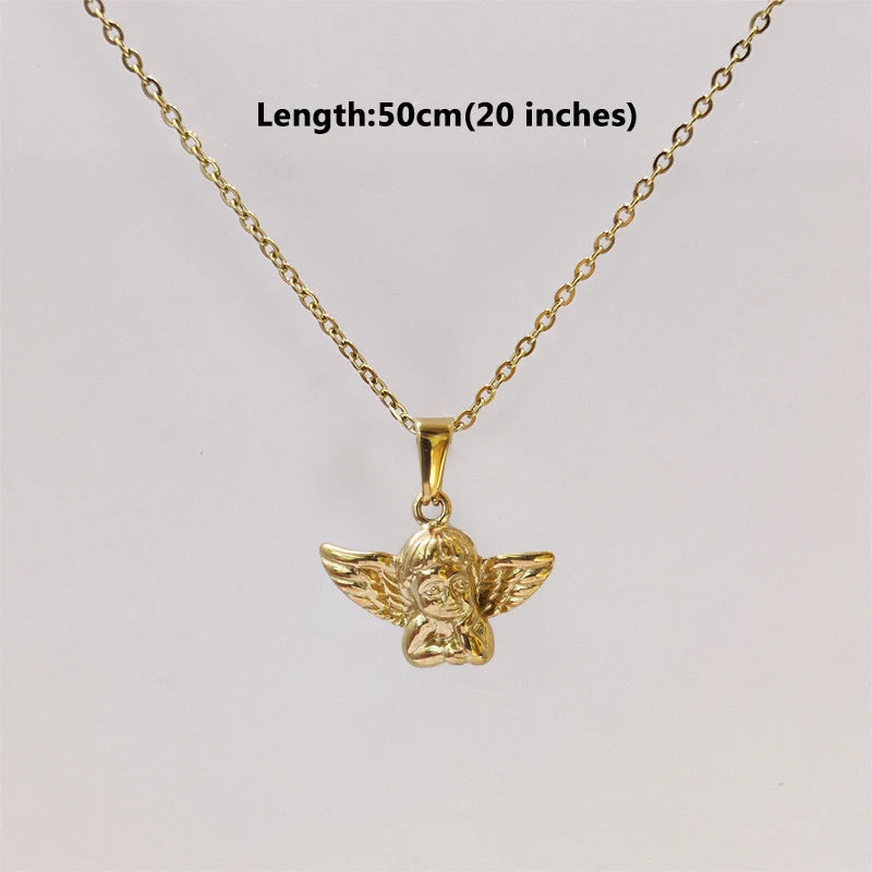 Colgante de ángel de acero inoxidable de primera calidad, sin deslustre, charm de collar de moda para mujeres y hombres