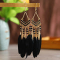 Neue ethnische Feder-Hängeohrringe für Frauen, böhmische lange Quasten-Perlen-Ohrringe, Mode-Party-Schmuck-Accessoires für Mädchen