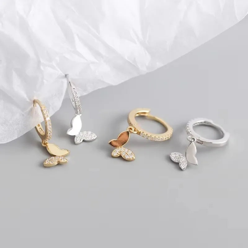 925 Sterlingsilber Schmetterling Creolen für Damen Glänzende Zirkonia Gold Silber Schmuck Geschenke