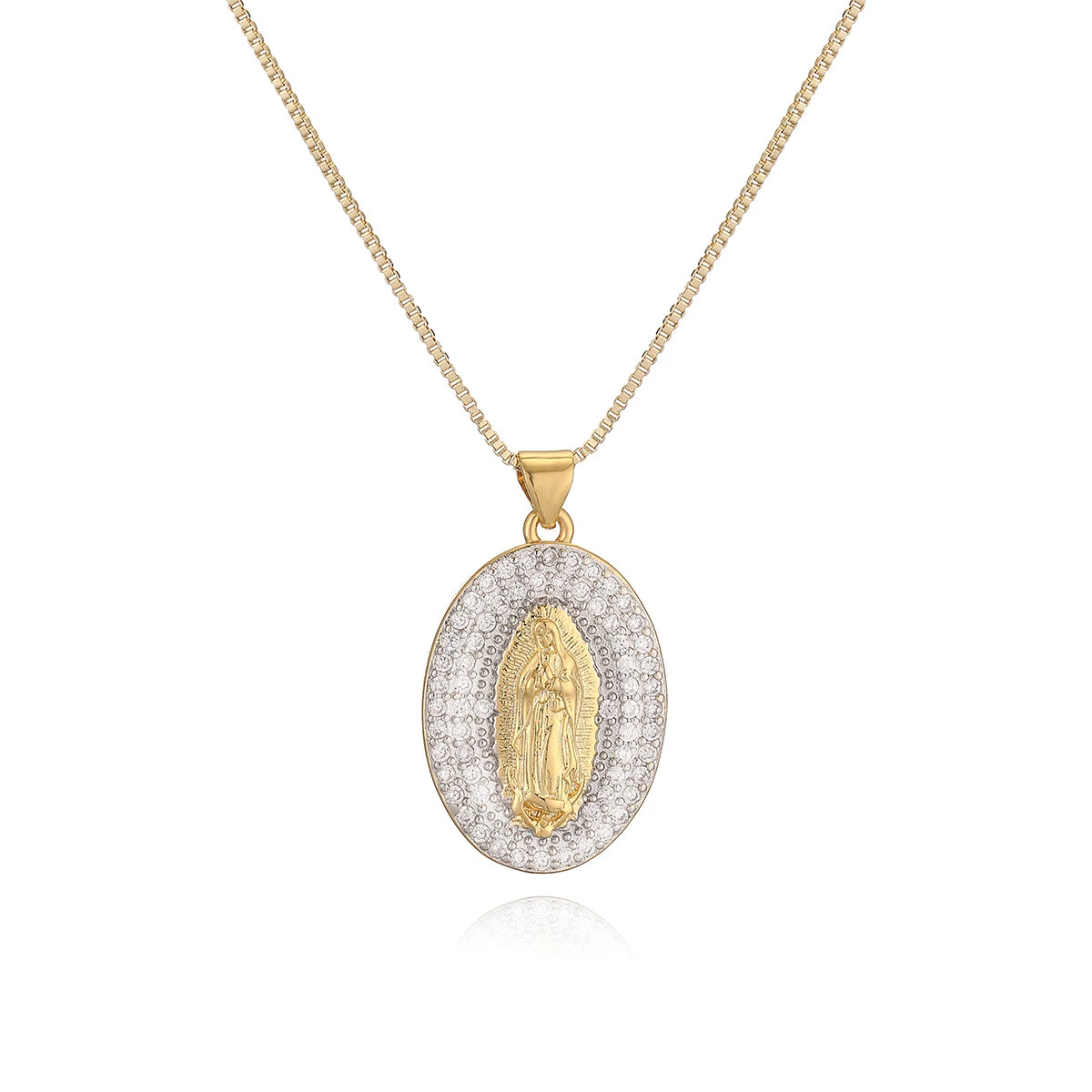NEWBUY 2025 New Trendy Silver/Gold Mix Color Shiny AAA CZ Inlay Virgin Mary & Priest Pendant Necklaces
