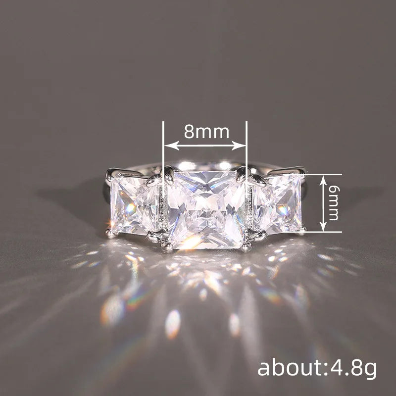 925 Sterling Silber Eternity Prinzessin Quadrat Zirkonia Kristall Ringe Damen Hochzeit Verlobung Luxus Klassisch Damen Schmuck