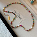 Fashion Colorful Beads Stone Natural Freshwater Pearl Necklaces For Women Retro Gold Color Clavicle Chain Necklace Jewelry Gifts