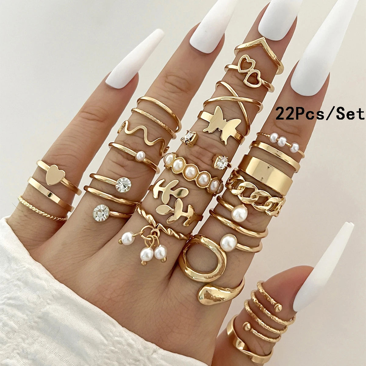 23-teiliges Mode-Knöchelring-Set für Damen, Kristall, Stern, Mond, Auge, Welle, Gold, Silber, Farbe, Ringe, weiblicher, trendiger Party-Schmuck, Geschenk