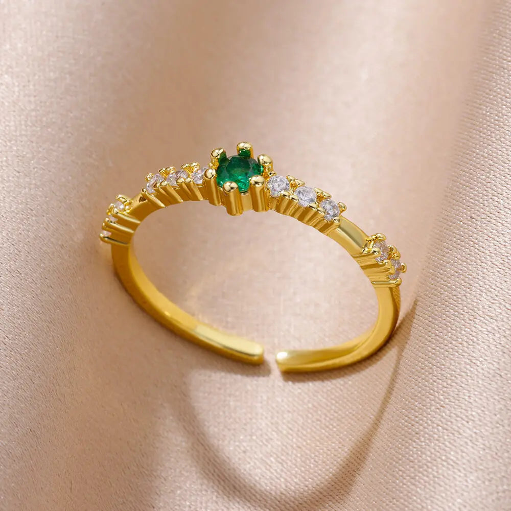 Winzige grüne Zirkon-Rundringe für Frauen, geometrischer Edelstahlring, luxuriöser Hochzeits-Weihnachtsschmuck, Geschenk, kostenloser Versand