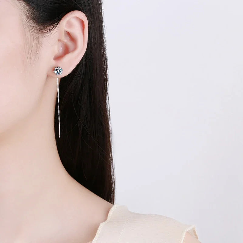 NeeTim 1CT Moissanit Ohrringe S925 Sterling Silber Weißgold plattiert Ohrdraht Linie Tropfen Ohrringe Creolen Hochzeit Edelschmuck