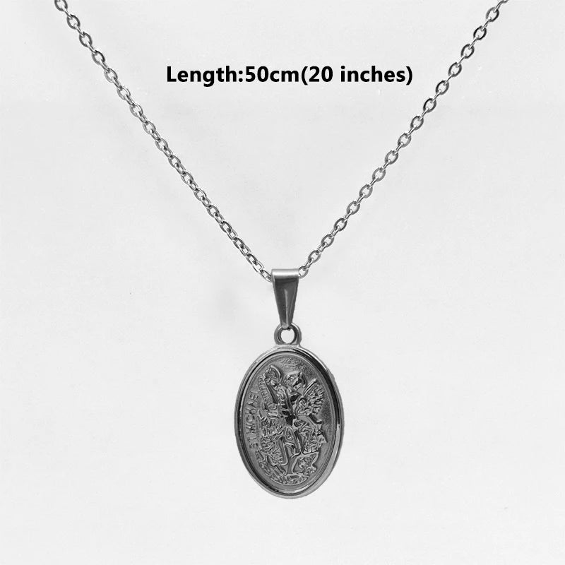 Collar con colgante de acero inoxidable 316L hipoalergénico bañado en oro - San Miguel y San Cristóbal, regalo ideal para hombres