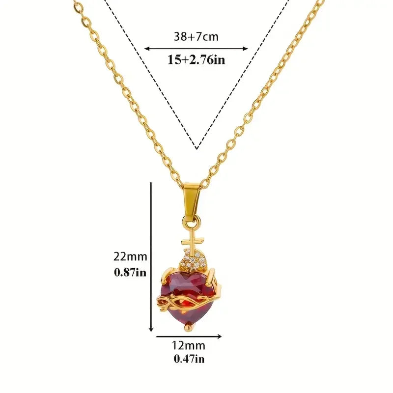 Romantic Wedding Heart Cubic Zirconia Necklace For Women Elegant Cute Gold Color Stainless Steel Necklaces Jewelry Birthday Gift