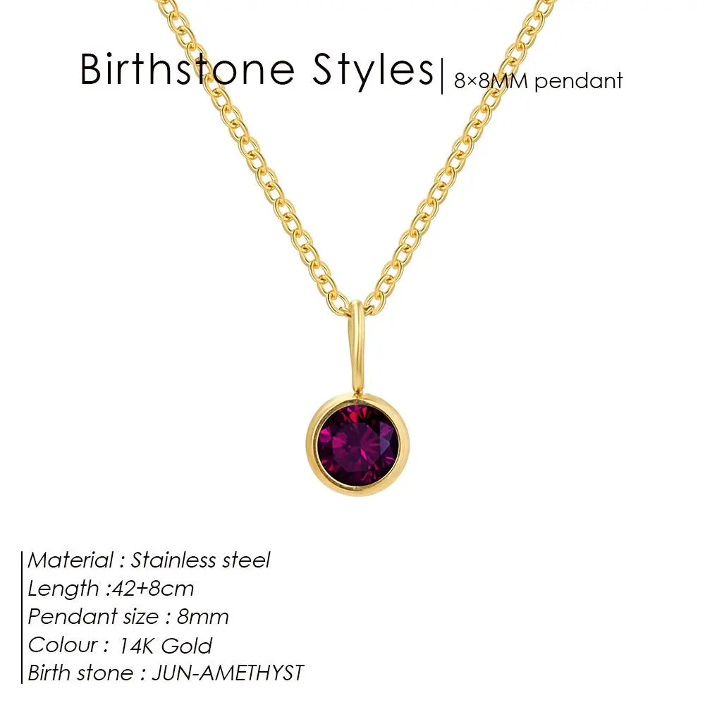 Birthstone Necklace for Woman Stainless Steel 12 Constellation DIY Colourful Zirconia Pendat Birthday Gift Jewelry Wholesale