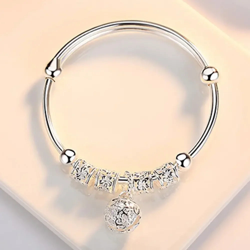Feine Armbänder aus 925er Sterlingsilber mit hohlen Glocken und Kugeln, verstellbar, für Damen, modische Weihnachtsgeschenke, Party- und Hochzeitsschmuck