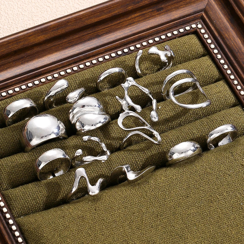 15 Stücke Punk Glatte Geometrische Offene Ringe Set Für Frauen Übertrieben Unregelmäßige Silber Farbe Dick Chunky Ring Hip Hop Schmuck Geschenke
