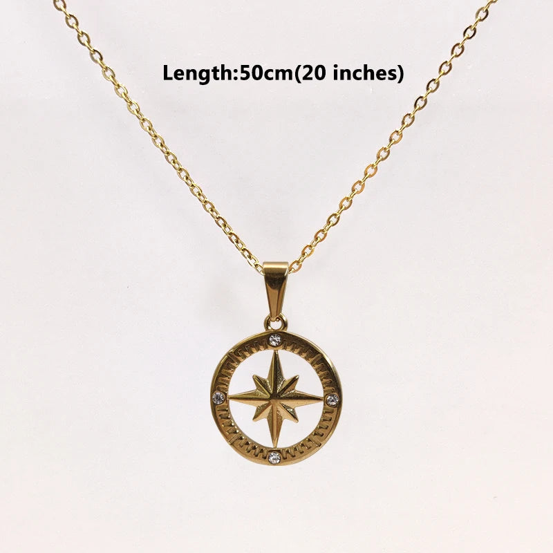 Collar Polaris de Acero Inoxidable - Diseño de Cielo Estrellado Redondo Chapado en Oro de 18K, Colgante de Estrella Polar para Joyería DIY