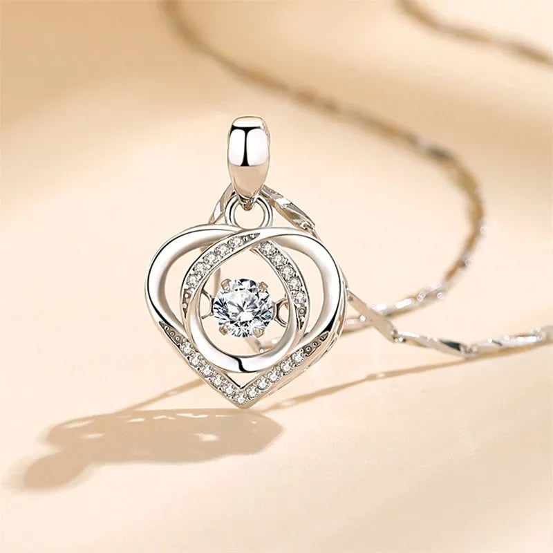 925 Sterling Silber Herzförmige Halskette Armband Set für Frauen Vintage Koreanische Kristall Armbänder Hochwertiges Set Party Schmuck