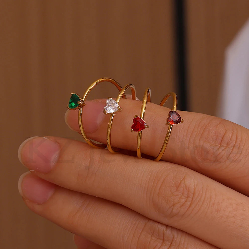 2025 Geburt Bunte Zirkonia Herz Öffnungsringe für Frauen Mode Zierliche Edelstahl Prinzessin Ring Schmuck Hochzeit Geschenk