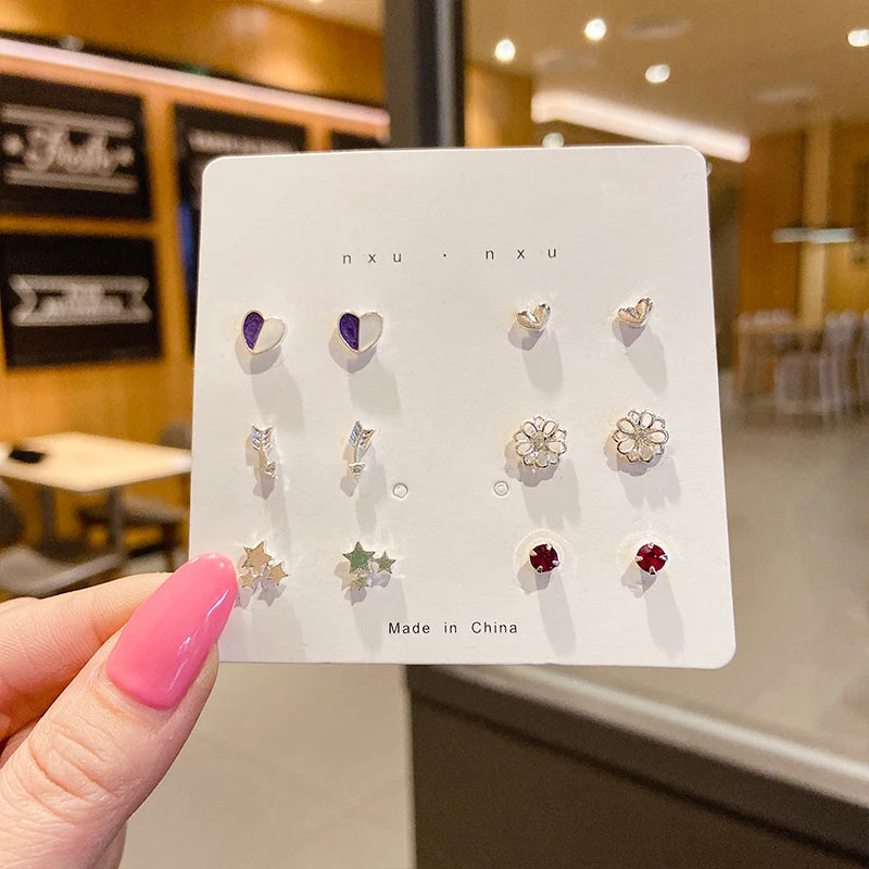 Neue S925 Silber Nadel Ohrstecker Set für Frauen Mädchen Einfache Süße Exquisite Mini Ohrringe Schmuck Geschenk Großhandel Direktverkauf