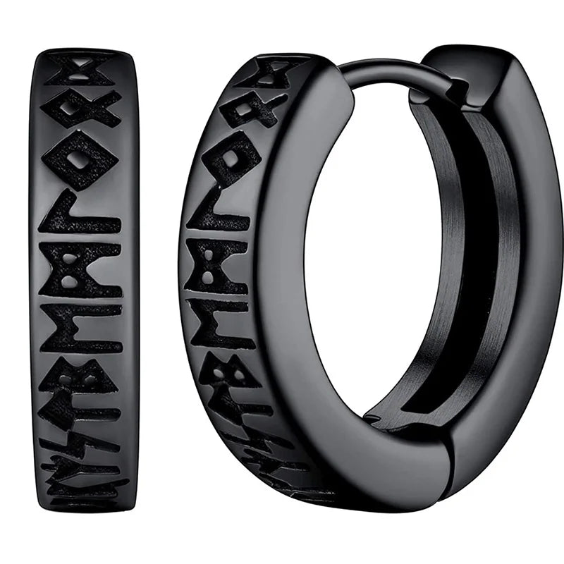 Edelstahl Norwegische Wikinger Runen Creolen Für Männer Frauen Unisex 12 mm Huggie Hoop Religiöse Ohrring Schmuck