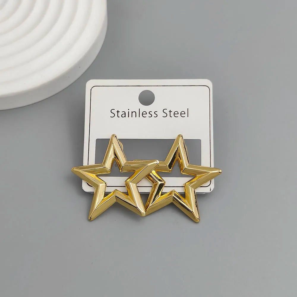 Kreative Heavy-Metal-Ohrringe aus Edelstahl mit fünfeckigem Stern und Blättern, wasserdicht und rostfrei, Partyschmuck für Damen