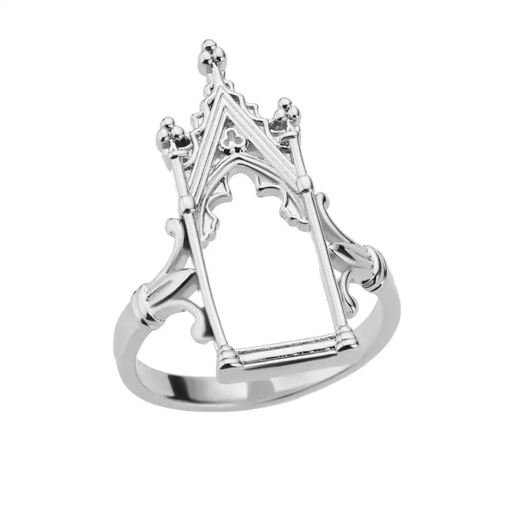 Edelstahl Magic Mirror Ringe für Damen, vergoldet, ästhetischer Ehering, Schloss-Blumenblatt-Design, leichter Luxusschmuck