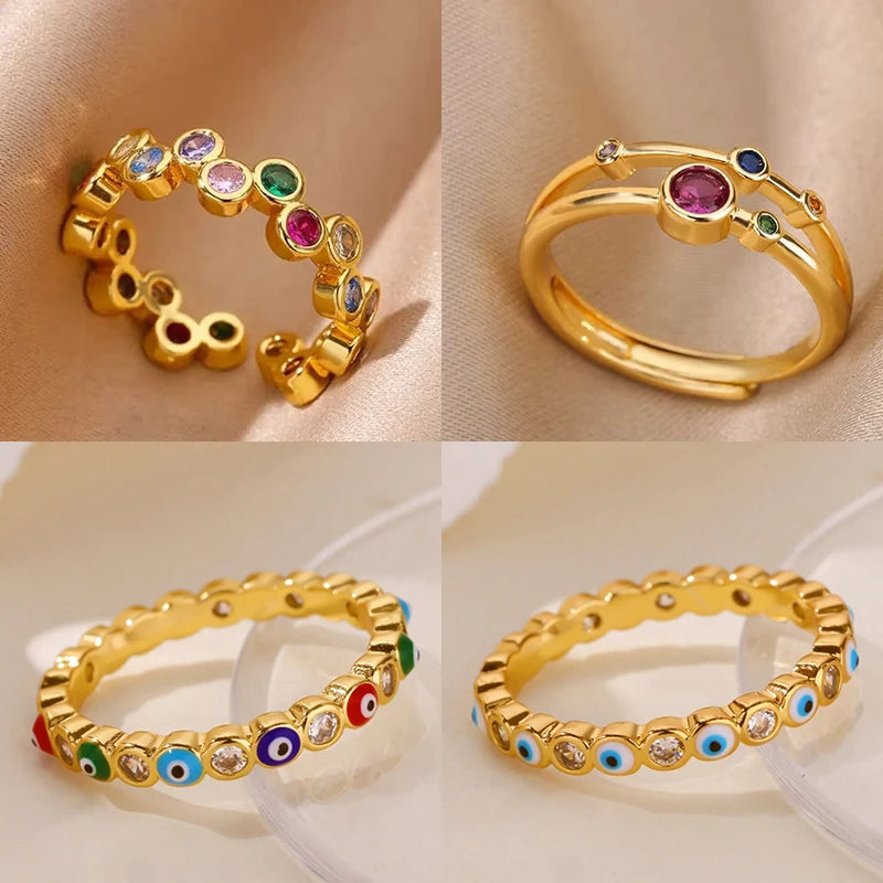 Anillos redondos pequeños y coloridos para mujer, de acero inoxidable, color dorado, ajustables, anillo de boda, joyería estética de lujo, regalo para pareja