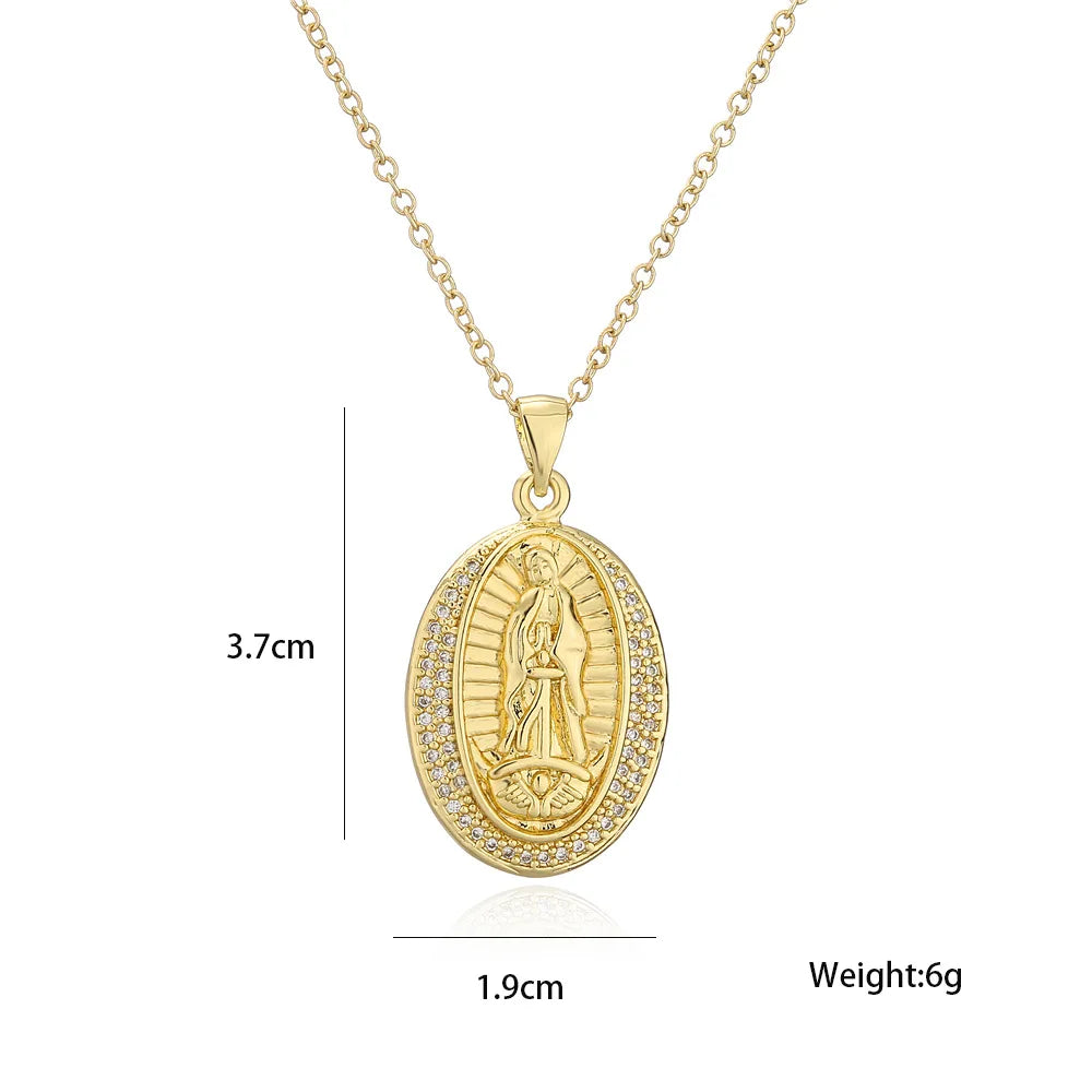NEWBUY High Quality Women's Religious Jewelry Copper CZ Zircon Inlay Virgin Mary Pendant Stainless Steel Chain Necklace