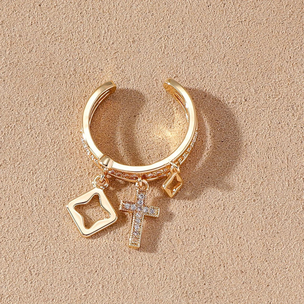 Nwe 18K vergoldete Sonnenringe für Damen, Naturstein eingelegt in hohlem Metall-Textur-Ring, trendiger Schmuck