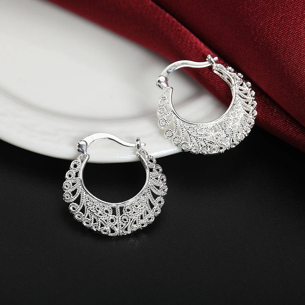 Heiß schöne 925 Sterling Silber hohl geschnitzte Ohrhänger für Frauen Retro Trend Party Schmuck Weihnachtsgeschenke Hochzeit