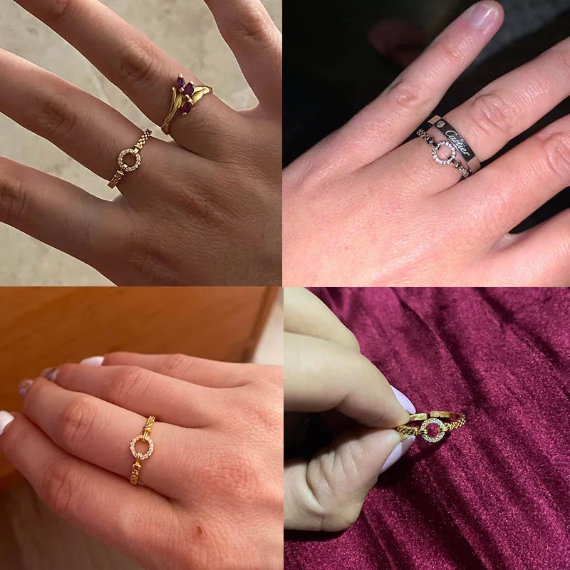 Zirkon Runde Ringe Für Frauen Punk Rock Kette Runde Offene Verstellbare Edelstahlringe Accessoires Schmuck Geschenk Bijoux Femme