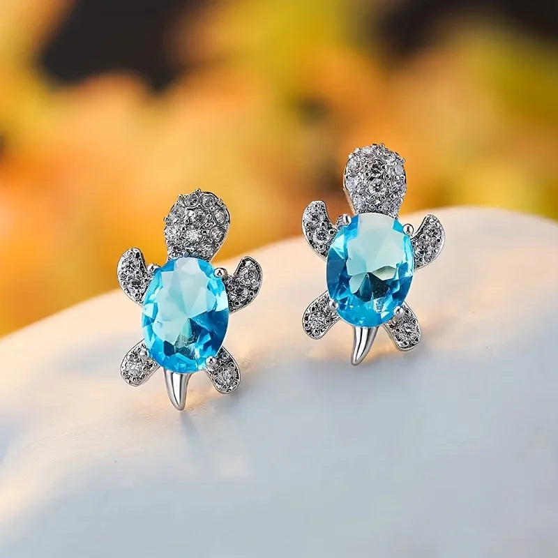 1 Paar S925 Silber süße Schildkröten-Ohrringe mit mehreren Farben zur Auswahl, Schmuck Weihnachtsgeschenk für Frauen