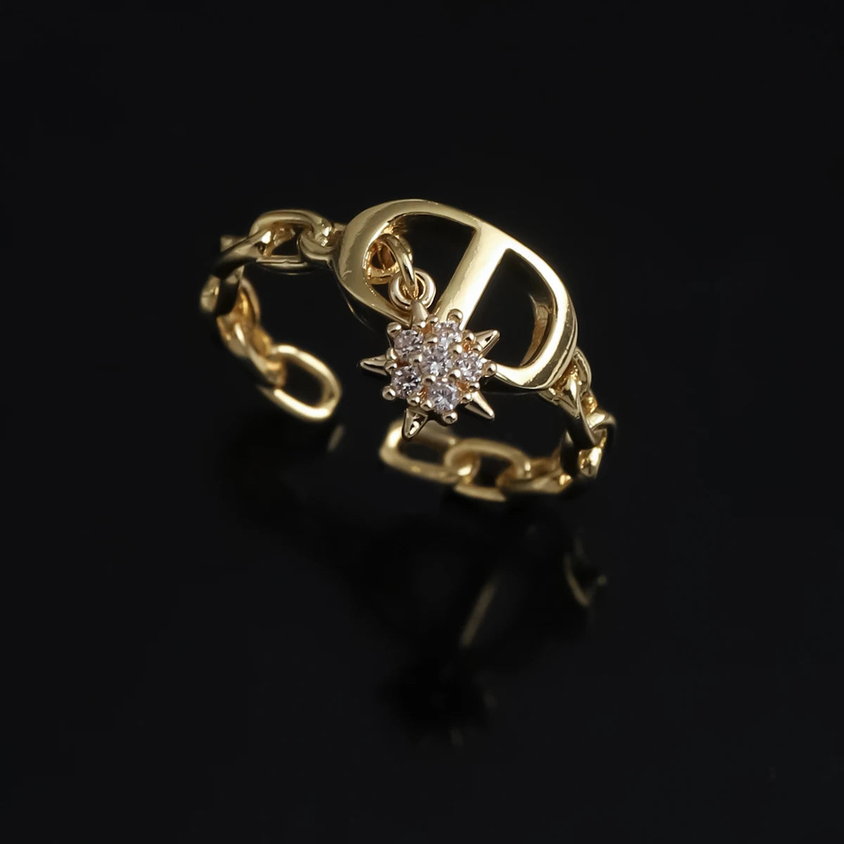 Kreuz-Diamant-Buchstabenring, Nischendesign-Anhänger, trendiger, täglich vielseitiger Damenring, neu, offen, verstellbar