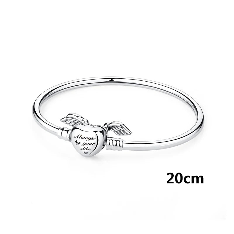 Armbänder Armreifen aus echtem 925er Sterlingsilber, Liebes-, Familien-, Freundschafts-Herz-Anhänger-Perlen-Armreif für Frauen, DIY-Luxus-Schmuckgeschenk