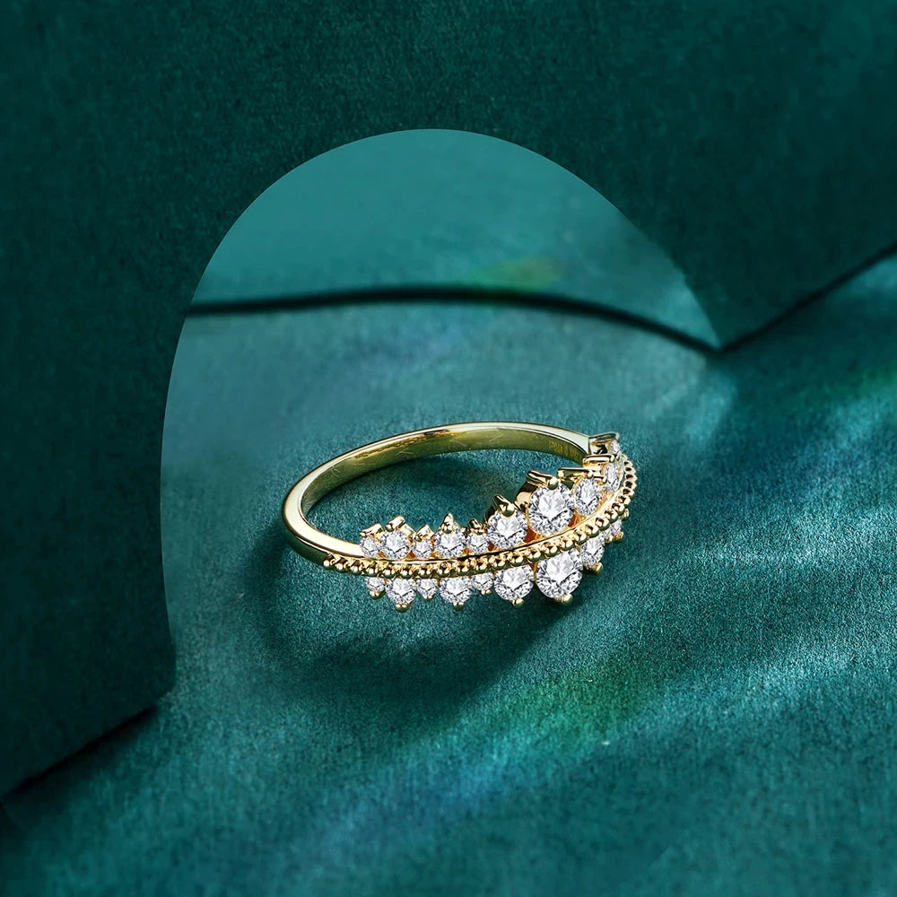 MINTYBOX S925 Sterling Silber Brillantschliff 3.0mm Moissanit Ring für Damen Gelbgold plattiert Hochzeit Verlobung Luxusgeschenk