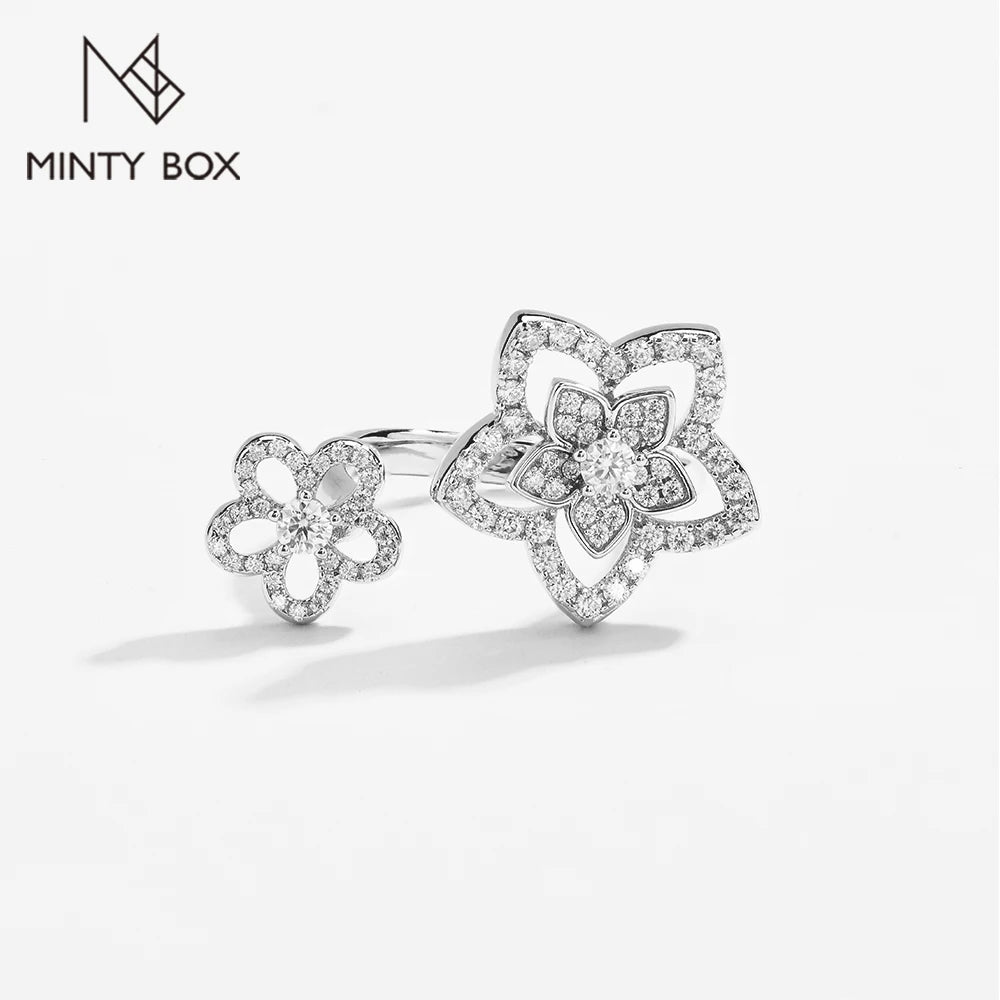 MINTYBOX Anillos de Moissanita de Plata de Ley 925 con Flor para Mujer, Banda de Boda de Diamantes Color D Brillante, Joyería Fina Certificada