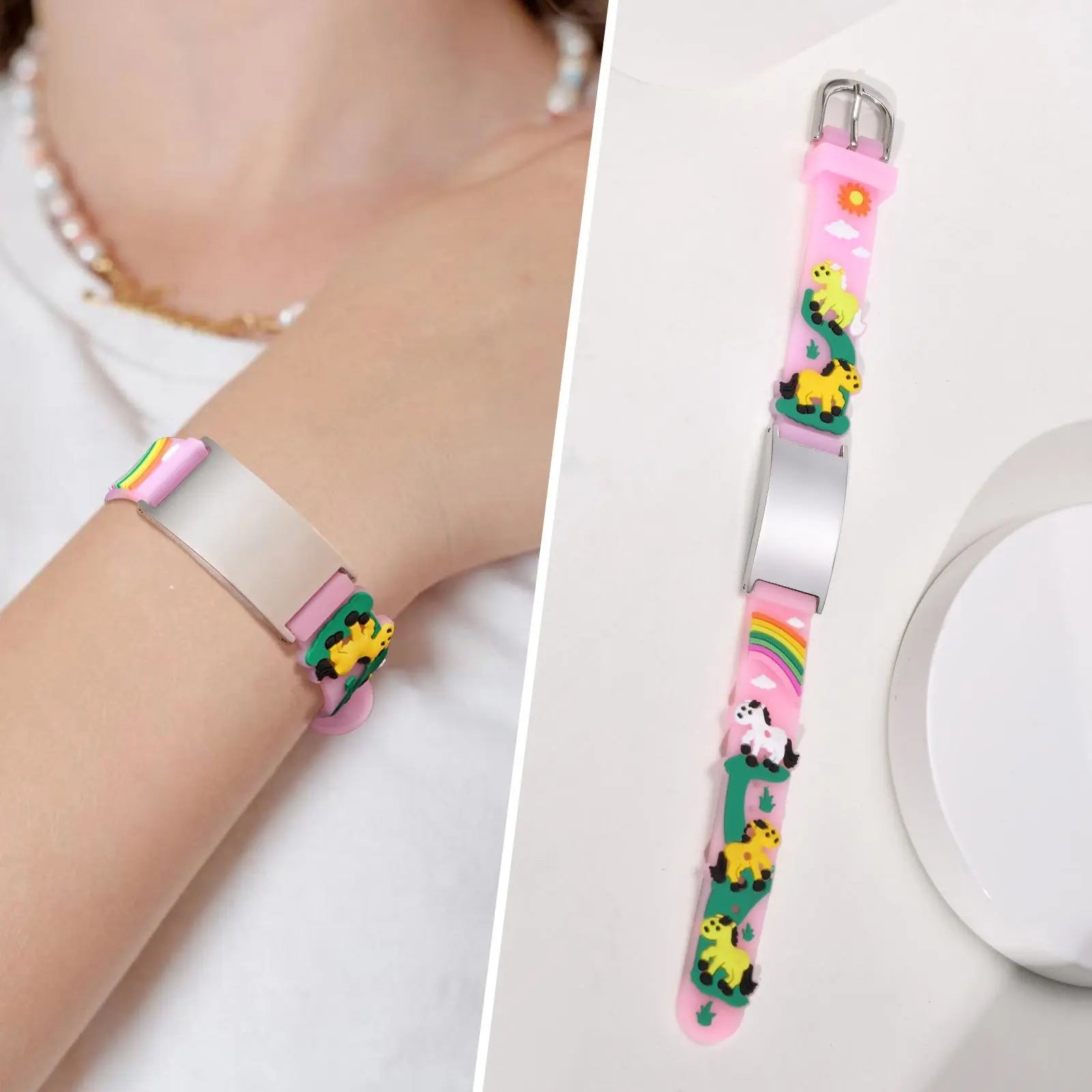 Personalisiertes Ausweiskettchen für kleine Mädchen und Jungen, Silikonarmband verstellbar, Gravierte Zitate Inspirierendes Geschenk